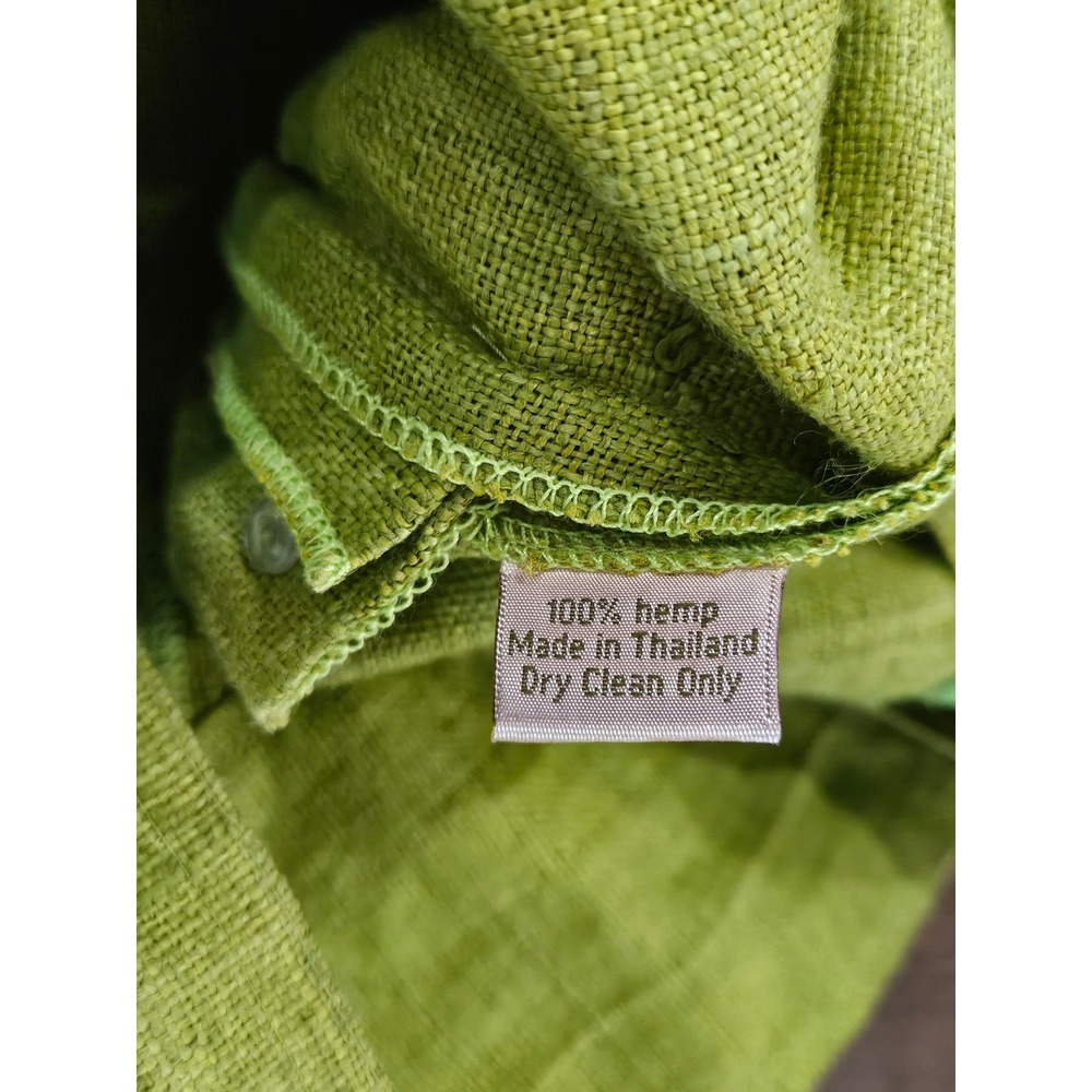 RARE Boho Dancing Ladies Lime Green 100% Hemp Cowl Neck Coin Buttons M - Picture 7 of 13